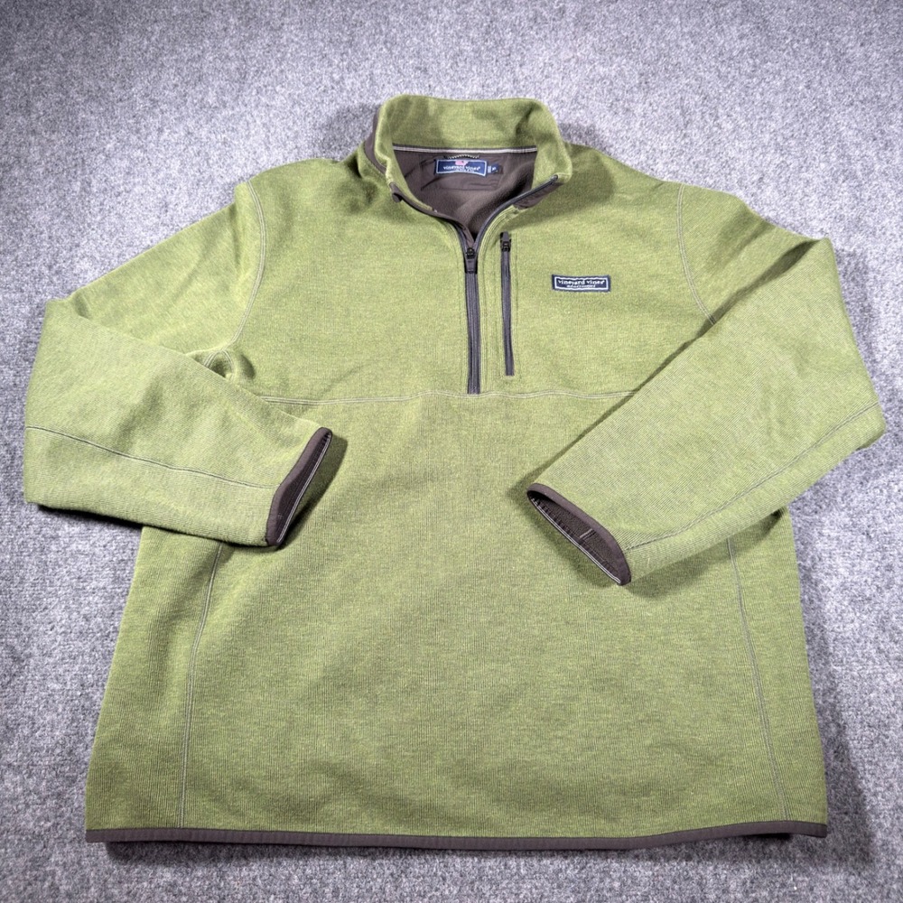Vineyard Vines Saltwater 1/4 Zip Pullover Mens XL Green Fleece Sweater